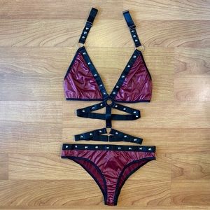 Maroon & Silver Stud Rave Set